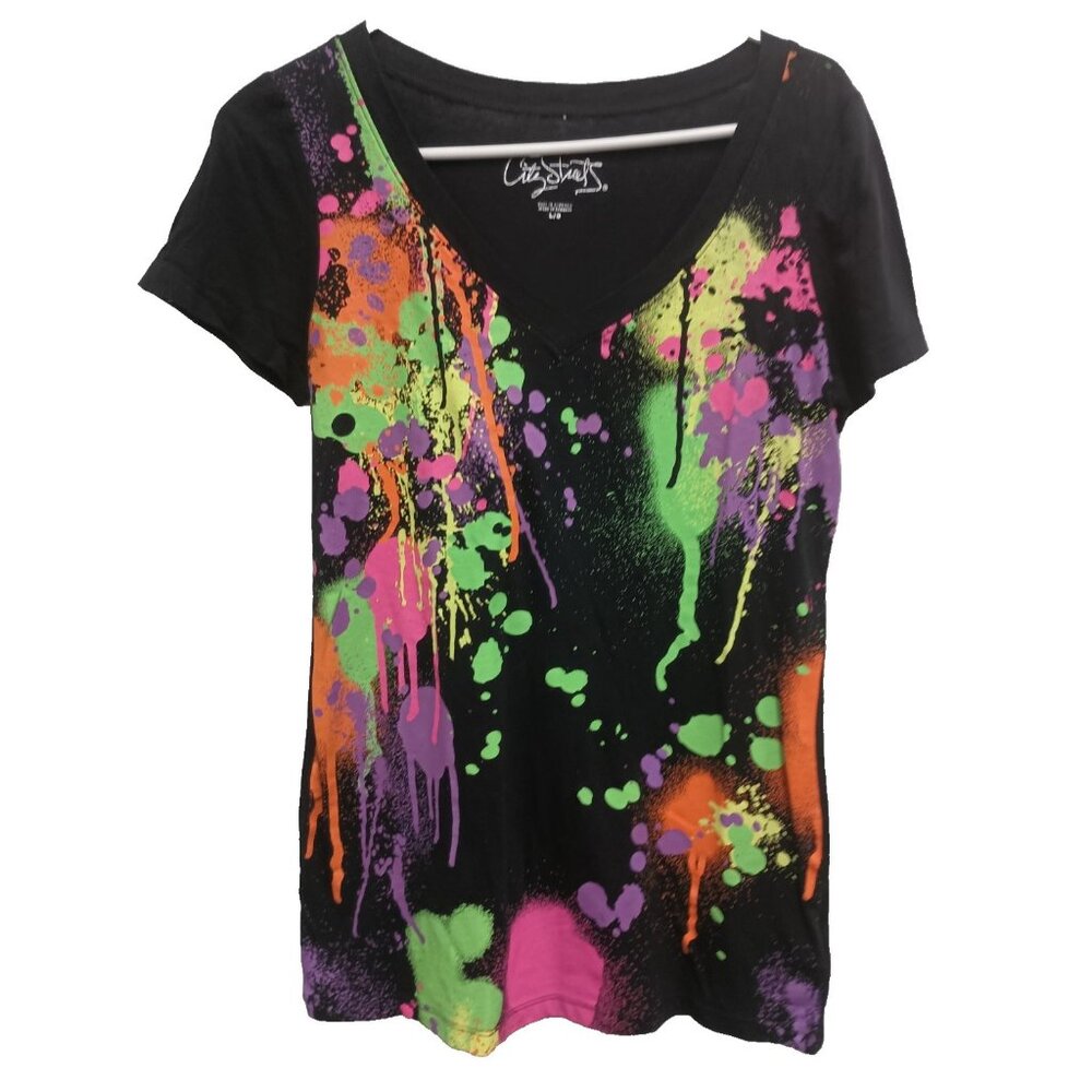 City Streets Womens T-Shirt Large Multi Eclectic Wearable Art Y2K‎ Short Sleeve